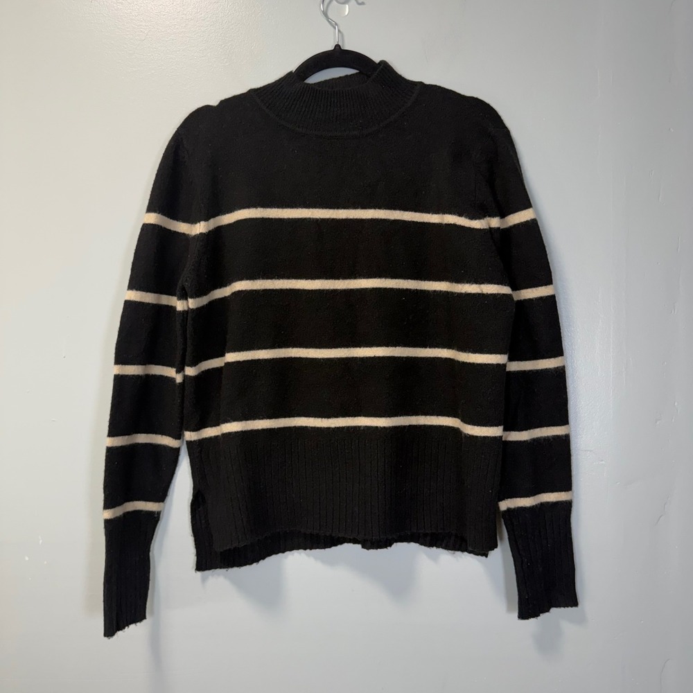 Skies Are Blue Black Cream Striped Mock Neck Sweater 23382 Medium
